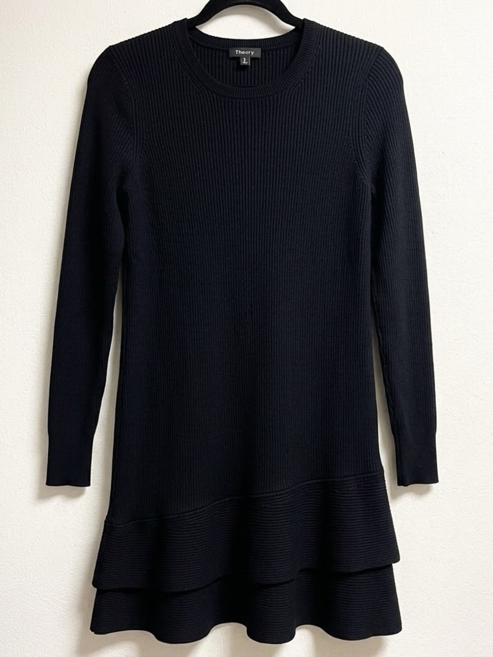 Theory Size S Wool Ribbed Knit Flounce Hem Sweater Dress